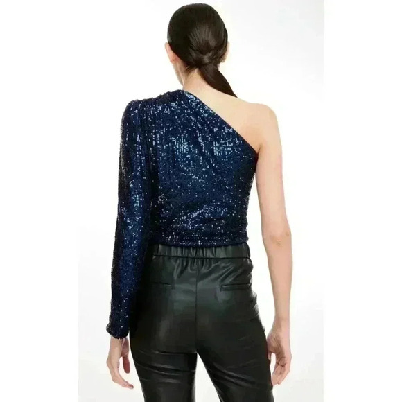 Generation Love Women's‎ Vetta One Shoulder Sequin Top Large Navy Holiday Party - Picture 3 of 10